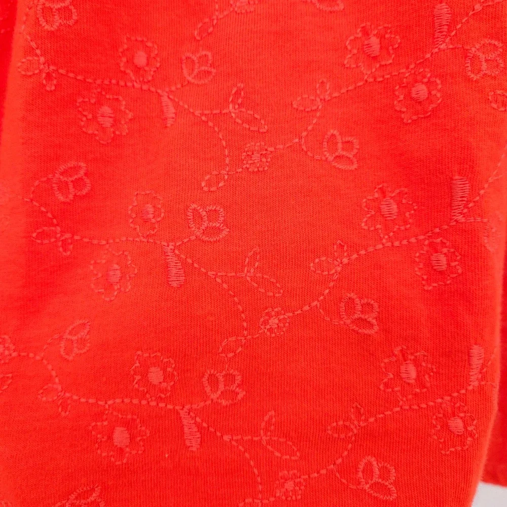 J.Crew Peasant Blouse Women‎ XL Orange Embroidered Tassel Tie Boho Cotton Top